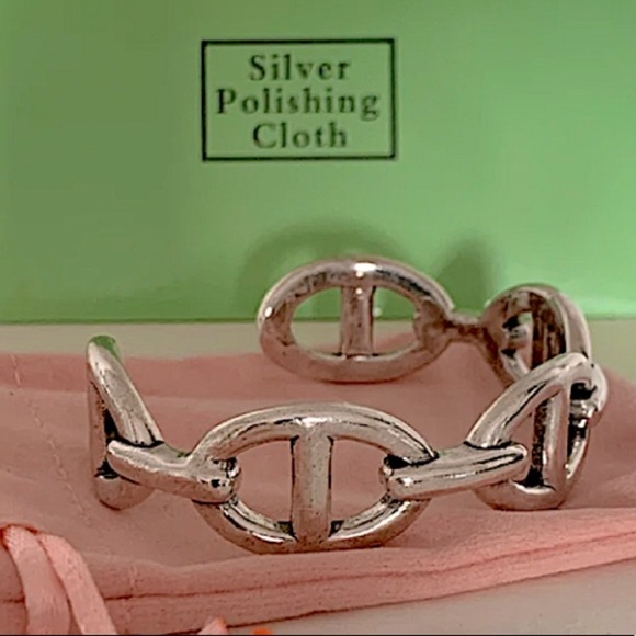 Sterling Silver Mariner Coffee Bean Bangle Cuff Bracelet - Picture 9 of 11